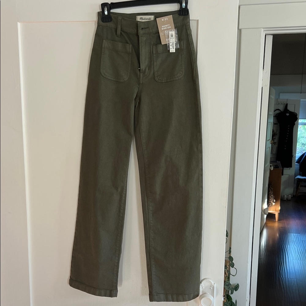 NWT Madewell Emmett wide leg Khaki Green Utility Pants sz23 $80